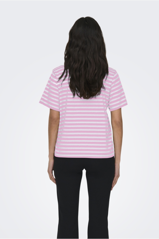 ONLLIVINA S/S STRIPE TEE JRS NOOS 15272227 BONBON/WHITE STRIPES